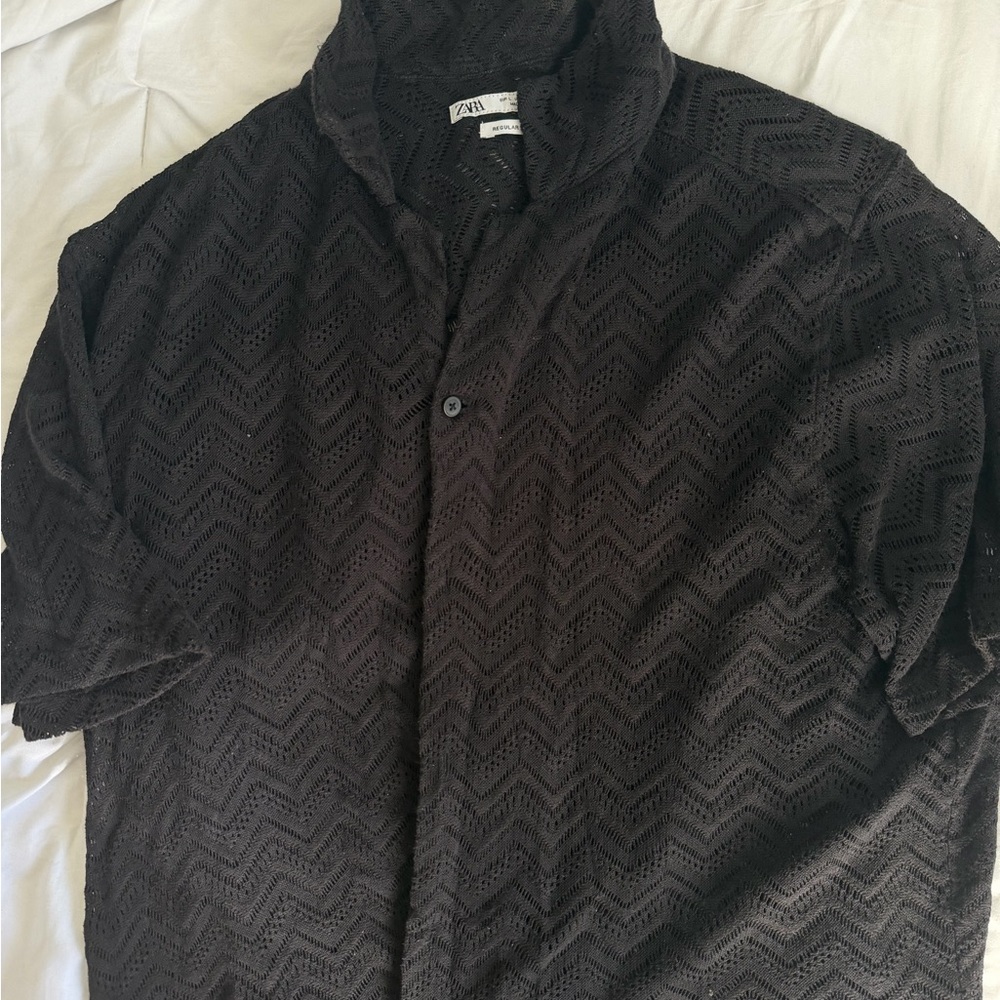 Zara Black Zigzag Pattern Shirt